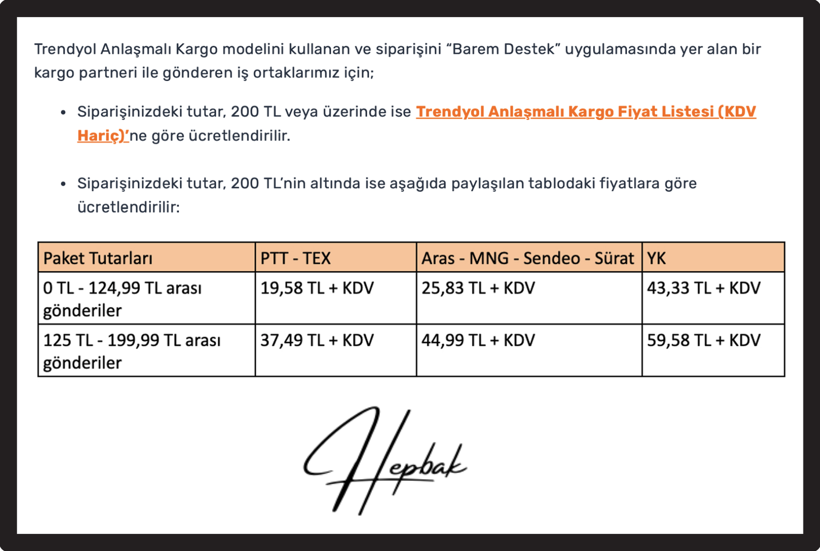 Trendyol Kargo Ücretleri & Satıcı Kargo Barem Oranları (2025) 1 Satıcı Kargo Barem Oranları